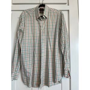 TailorByrd 100% Cotton men's Large green orange plaid long sleeve button up